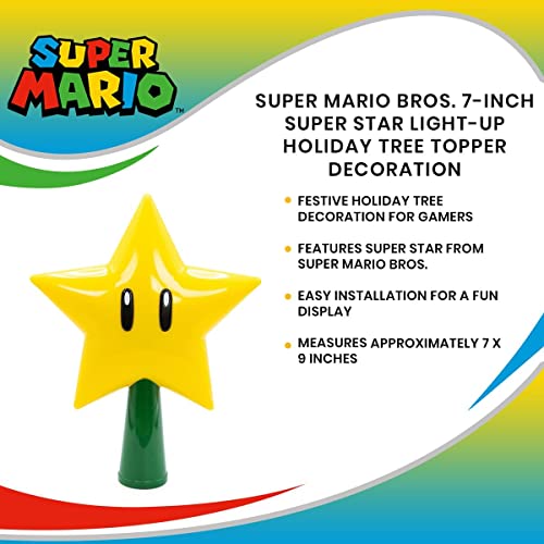 Super Mario Bros. 7-Inch Super Star Light-Up Holiday Tree Topper | Xmas Party Decorations, Christmas Tree Decor, Festive Desktop Ornaments | Video Game Gifts and Collectibles