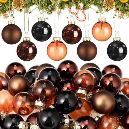 Tioncy 32 Pcs 1 Inch Mini Glass Christmas Ornaments Balls Shiny Christmas Balls Tiny Tree Hanging Decoration Small Colorful Ball Pendant for Xmas Party Supplies(Multi Brown, Black)