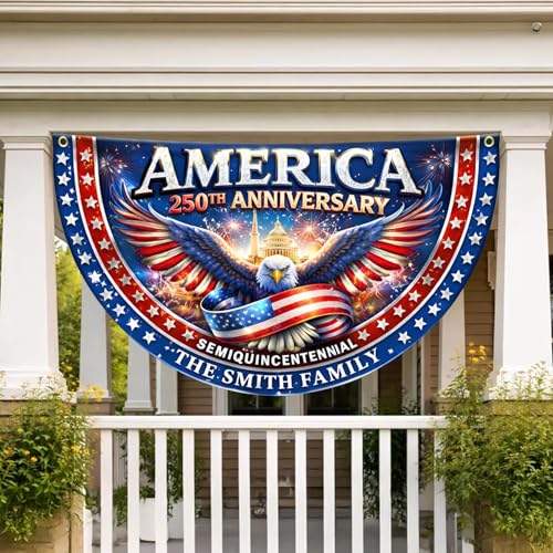 Personalized 250 Years of Freedom Flag, Custom 250 Year American Anniversary Banner with Family Name, 250th Am