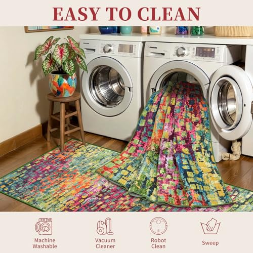 Colorful Abstract 2.6x12 Washable Hallway Runner Rug, Non Slip Long Rug