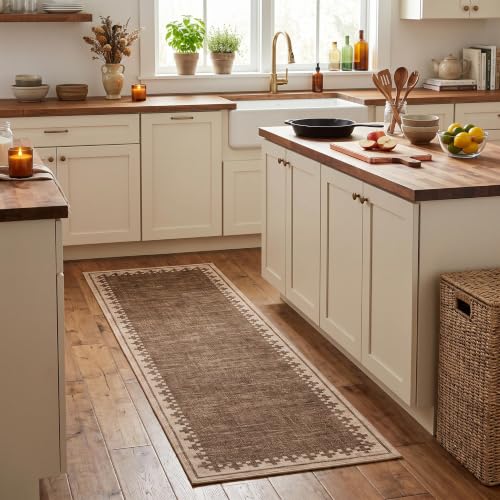 GarveeHome Non Slip 2x10 Hallway Runner Low Pile Washable Neutral Carpet