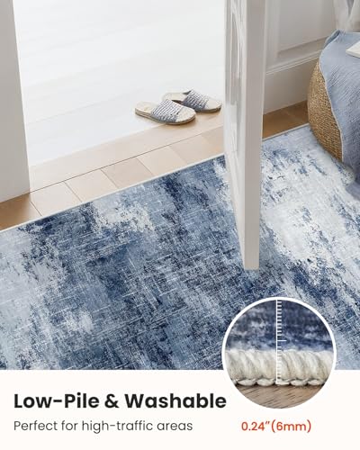 AMADA 2x6 Modern Abstract Washable Area Rug for Entryway Dark Blue