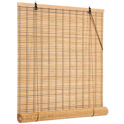 36x72 Inch Bamboo Blinds for Interior Windows, UV Protection Roman Bamboo Curtains, Light Filtering & Easy to Install Roller Shades Window Shades for Patio Indoor Outdoor, Carbonized