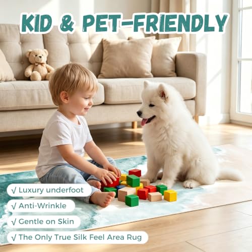 Beach Pattern 2x6ft Runner Rug Non Slip Washable Kitchen Runner Rug with Rubber Backing,Low-Pile Soft Washable Runner Rugs for Hallway Entryway Kitchen Bedroom Living Room Bathroom, Teal