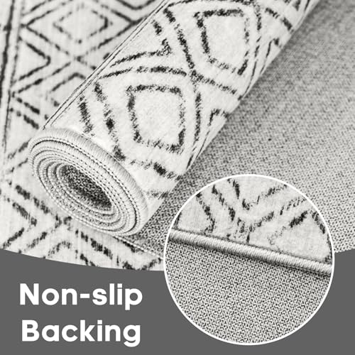 2x3 Entryway Rug Washable - Moroccan Small Area Rugs for Entryway Low Pile Indoor Mat Non Slip with Rubber Backing Thin Area Rug Pet Friendly for Front Door Kitchen Bedroom 2x3 Geo Grey