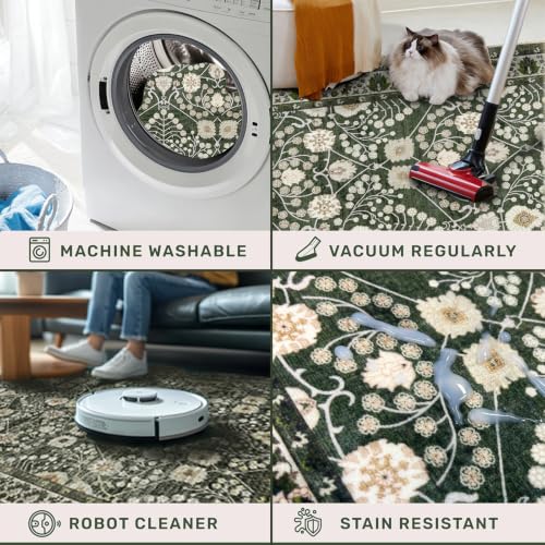 3x5 Floral Washable Area Rugs: Ultra Thin Low Pile Carpet 36x56inch