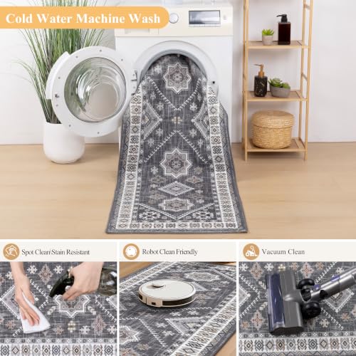 HEBE Boho Kitchen Rugs Set of 3, Non Slip Washable Kitchen Mats for Floor