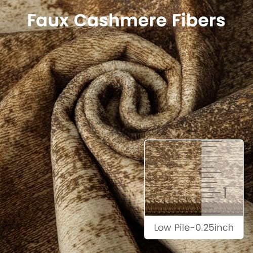 4ft Round Brown Area Rug Washable Non-Slip Circle Carpet