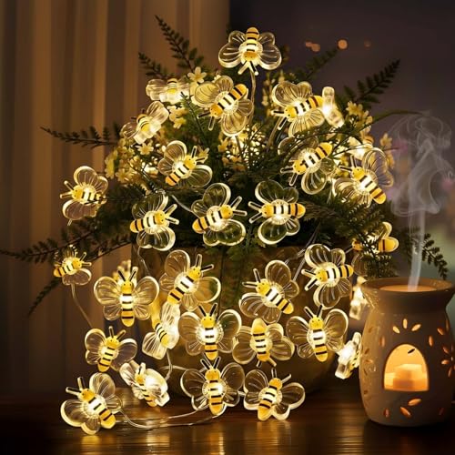 Bee Decor String Lights 10ft with 30pcs Honeybee Shaped LED Bulb Battery Operated Fairy Lights for DIY Indoor Bedroom Baby Shower Party Wedding Patio Christmas