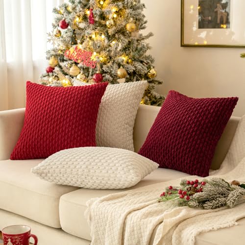 MIULEE Decorative Throw Pillow Covers 18x18 Pure White Textured Corduroy