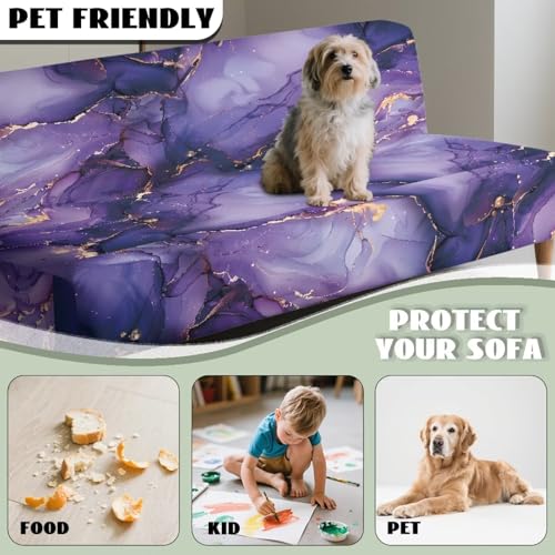 Purple Marble Futon Cover Stretch Armless Sofa Covers Sofa Bed Covers Futon Slipcover Furniture Protector for Living Room Home Decor Washable
