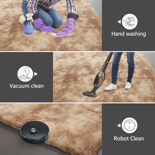 Shag Runner Rug for Bedroom Living Room 3x7 Upgrade Non-Slip Fluffy Soft Bedside Rugs,Mottling Camel Shaggy Carpet for Livingroom Dorm Home Decor Aesthetic