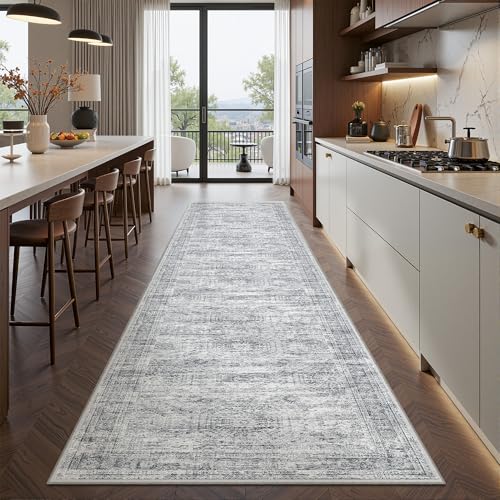 2x10 Runner Rug Non Slip,Washable Hallway Runner Rug,Grey