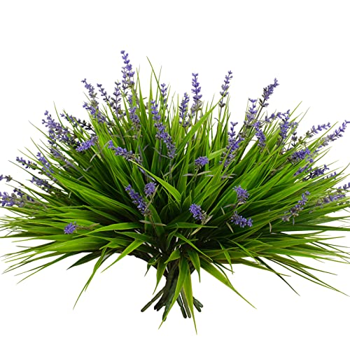 alyptus Artificial Plants Outdoor Fake Monkey Grass with Flowers for Pot UV Resistant Plant Decor for Window Garden Patio Hanging Planter Pathway Front Porch (Grass with Flowers)