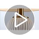 JONATHAN Y 20" White/Brass Gold Ribbed Gourd Glass Table Lamp, Modern Bedside Lamp for Bedroom Living Room, White Linen Drum Shade, LED Bulb Included JYL1099A