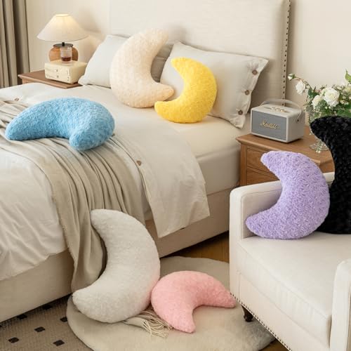 Moon Pillow, Decorative Throw Pillow with Soft Plush for Couch Bed, Cozy Moon Decorative Pillows for Bedroom Living Room, Home Décor Comfort Gift (Black, 14.9 Inches)