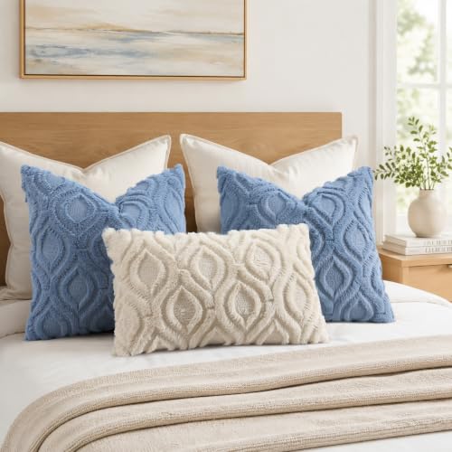 decorUhome Faux Fur Soft Dusty Blue Throw Pillow Covers 20x20 Set of 2