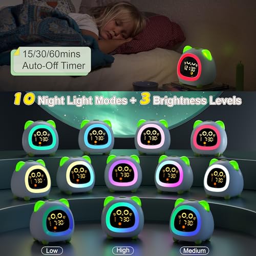 ANALOI OK to Wake Clock for Kids, Kids Alarm Clock with Sleep Training Night Light Dual Alarm Auto Off Timer Stay in Bed for Kids and Toddlers, Kids Clock with Cat Ear Light