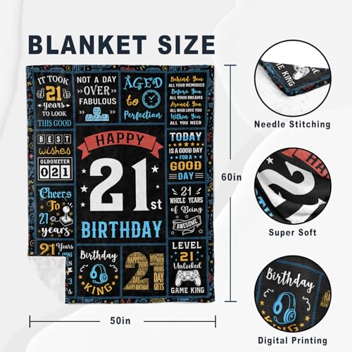 21st Birthday Gifts for Him, Best/Cool 21st Birthday Gifts for Guys/Son, 21 Birthday Gift Ideas, 21 Bday Gifts for 21 Year Old Male, 21 Year Old Bday Presents for Him Throw Blanket 60x50in