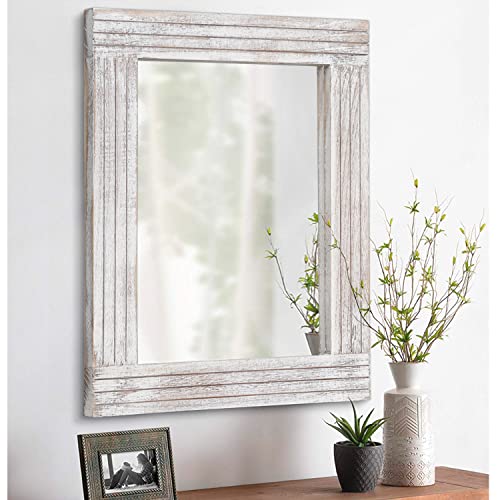 Mirrors for Wall Rustic Wooden Frame Rectangle Mirror Vintage Hanging Mirror for Bedroom Bathroom Living Room Farmhouse Wall Decor White Small 16" x 12 "