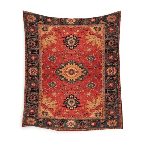 WPQTHIP Vintage Red Boho Tapestry, Traditional Oriental Floral Wall Tapestries, Antique Ethnic Folk Art Flower Wall Hanging Decor for Home Bedroom Living Room Office, 50x60 Inch