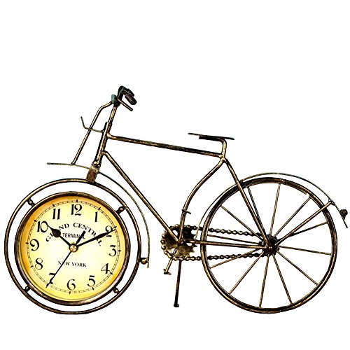Vintage Table Bike Clock Desk Clock Desktop Metal Clock for Office Bedroom Silent Quartz Decor
