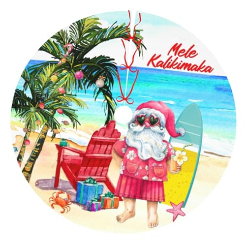 Mele Kalikimaka Hawaii Christmas in July Beach Santa Claus 36 Inch Christmas Tree Skirt Carpet Mat Funny Party Soft Cover Mat Decor Supplies for Xmas Halloween Decorations Occasion Farmhouse