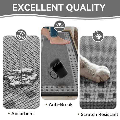 Kitchen Rugs Set of 2, Kitchen Mats for Floor,17x30+17x59 Grey