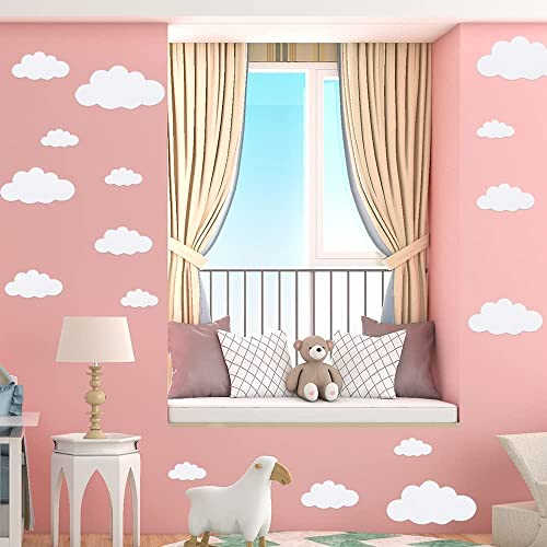 31pcs Big Clouds Vinyl Wall Decals DIY Wall Sticker Removable Wall Art Decor 4-10 inch for Living Room Nursery Kids Room(White)