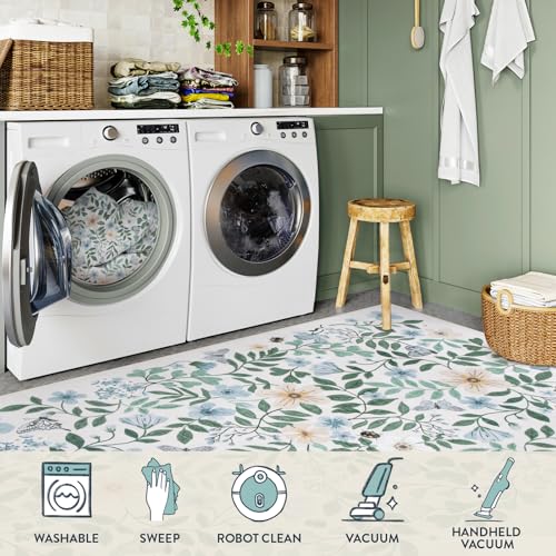 Lahome 5x7 Light Blue Rugs for Girls Bedroom, Boho Washable Floral Rug