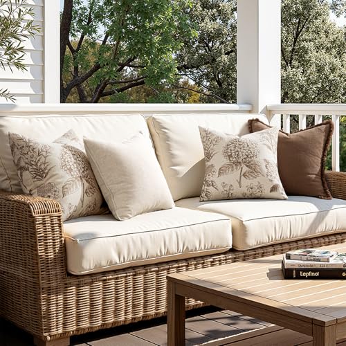 Set of 2 Decorative Floral Pillow Covers 22x22 Inch Light Brown