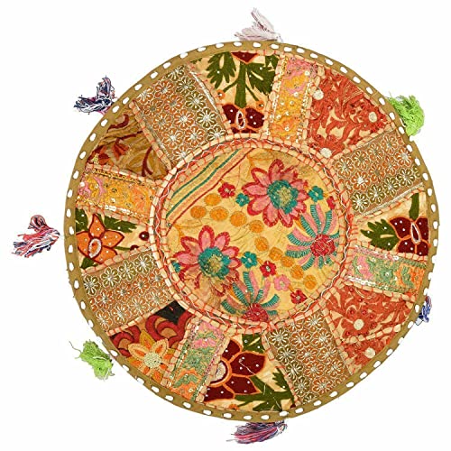 Indian Bohemian Patchwork Pouf Cover Ottoman Vintage Pouffe Moroccan Round Cover