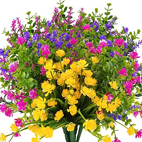 12 Bundles Outdoor Artificial Fake Flowers UV Resistant No Fade Boxwood Faux Plastic Shrubs Plants for Garden Patio Porch Window Box Home Wedding Farmhouse Hanging Décor