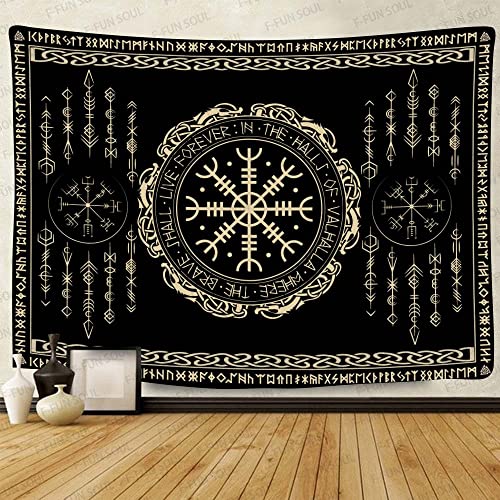 F-FUN SOUL Nordic Vikings Tapestry, Large 40x30inches Soft Flannel, Vegvsir Symbol Amulet Celtic Rune Scandinavian Aesthetic Mythology Tapestry Wall Hanging for Bedroom Living Room Decor GTZYFS1738