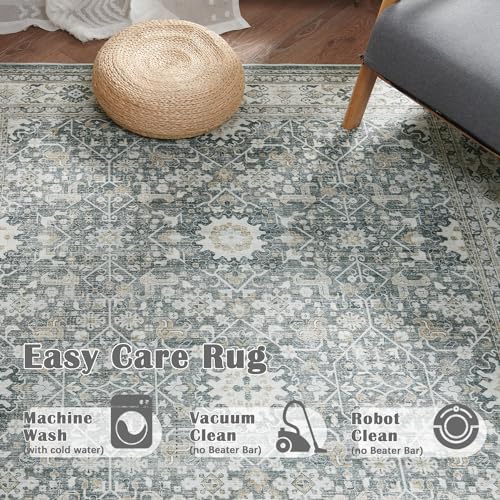 jinchan 6x9 Vintage Floral Area Rug, Washable Non Slip, Gray Multi
