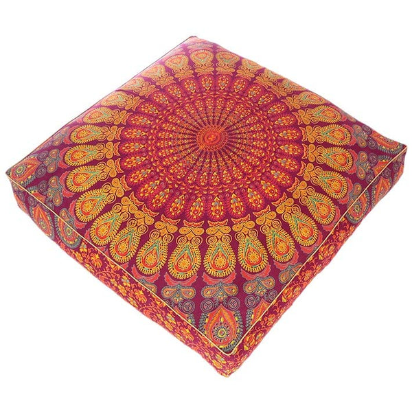 Mandala Floor Pillow Cover Meditation Cushion Seating Throw Hippie Round Colorful Decorative Bohemian Indian Pouf Ottoman Handmade Cover ONLY (Burgundy, 35" x 35")