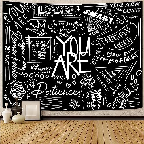 Fungarth Quote You Are Tapestry Classroom Positive Kids Tapestries Wall Hanging Inspirational Motivational Elementary Black and White Aesthetic Tapestry for Bedroom Living Room Dorm (Black, 48" x 36")