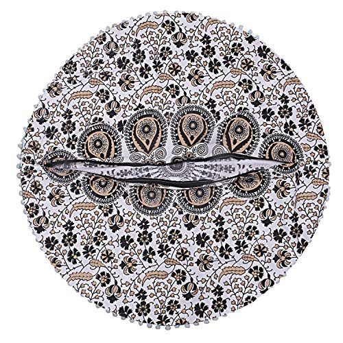 Mandala Floor Pillow Cushion Seating Throw Cover Hippie Decorative Bohemian Ottoman Poufs, Pom Pom Pillow Cases,Boho Indian (32 Inches, Gold Black)