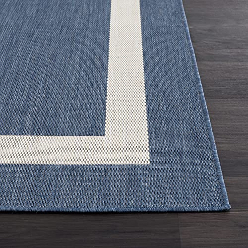 CAMILSON Outdoor Rug 9x12, Large Modern Outside Rugs for Patios Porches Waterproof Durable Washable Non-Shedding, Easy-to-Clean Indoor Outdoor Area Carpet (9 x 12, Bordered - Blue/White)