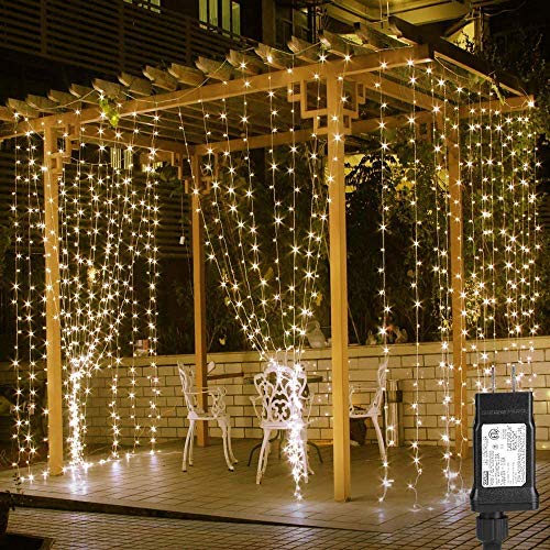 Lighting EVER 306 LED Curtain Lights with 18 Hang Down String Lights, 10×10 ft Plug in Hanging Fairy Lights for Bedroom Wall Window, Twinkle Backdrop Lights for Wedding Patio Gazebo (NOT Connectable)