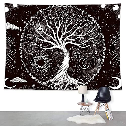Wonrizon Tree of Life Tapestry,Black and White Galaxy Space Tapestries Aesthetic Psychedelic Wall Hanging decor for Living Room Bedroom (51.2" x 59.1")