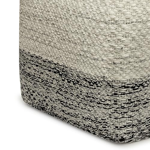 SIMPLIHOME Macie 18" Wide Square Pouf in Grey/White PET Polyester