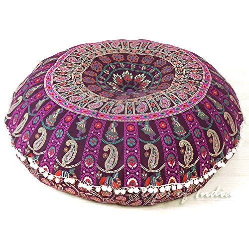 32" Purple Burgundy Floor Meditation Pillow Cushion Seating Throw Cover Mandala Hippie Round Colorful Decorative Bohemian Accent Boho Chic Dog Bed Indian Handmade Cover ONLY