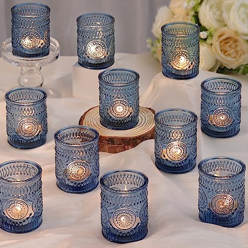 Blue Votive Candle Holders Set of 36 - Votive Candle Holders Bulk, Glass Candle Holder for Party Decoration, Tea Lights Candle Holders for Wedding