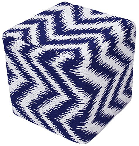Chevron Hand Woven Pouf, 18-Inch by 18-Inch by 18-Inch, Indigo/Ivory