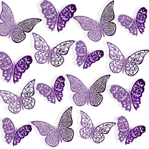 Bememo 72 Pieces 3D Butterfly Wall Decals Sticker Decal Wall Decor Art Decorative Sticker 3 Sizes for Room Offices Bedroom Bathroom Living Room Decor(Purple)
