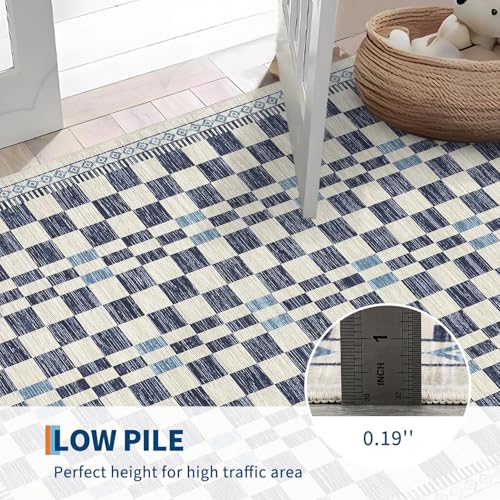 GarveeHome 3x5 Small Rug for Bedroom Machine Washable Blue Checkered Rug