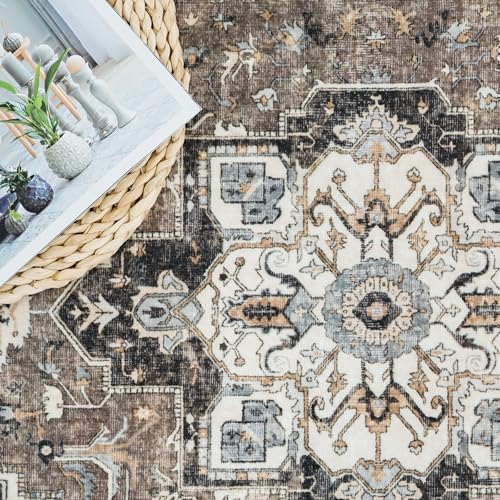 Washable Kitchen 3x8 Runner Rug - 3x8 Hallway Rug Distressed Mats Non-Slip Soft Room Floor Carpet for Dining Room (Beige,3x8)