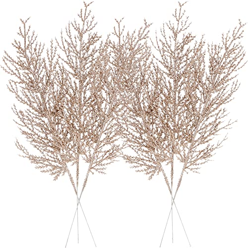 Sea Team 24-Pack Artificial Glitter Pine Tree Twig Ornaments, Decorative Sticks, Glittery Stems, Picks, Branches for Christmas Tree, Small Vase, Holiday, Wedding, Party (14 Inches, Champagne)
