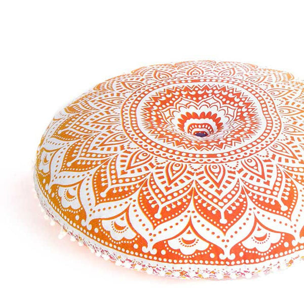 Mandala Floor Pillow Cover Meditation Cushion Seating Throw Hippie Round Colorful Decorative Bohemian Indian Pouf Ottoman Handmade Cover ONLY (Omb-Yellow, 32" x 32")